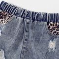 Kid Girl 100% Cotton Leopard Print Raw Edge Ripped Denim Shorts Blue