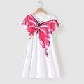 Butterfly Print White Round Neck Short-sleeve Loose-fit T-shirt Dress for Mom and Me ORIGINALWHITE
