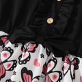 Kid Girl Butterfly Print Splice Bowknot Ruffled Design Short-sleeve Dress Black