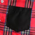 2pcs Kid Boy Lapel Collar Plaid Colorblock Short-sleeve Tee and Elasticized Shorts Set Red