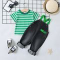 2pcs Baby Boy 100% Cotton Denim Overalls and Striped Short-sleeve Tee Set Green/White