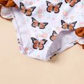 2pcs Baby Girl Allover Butterfly Print Ruffle Trim Spaghetti Strap Bikini Set Swimwear ColorBlock
