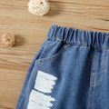 Toddler Girl Letter Print Pocket Design Elasticized Denim Shorts Deep Blue