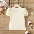 Toddler Girl Solid Color Ribbed Short Puff-sleeve Tee White