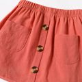 Mini Lady Toddler Girl 2pcs 100% Cotton Plaid Print Ruffle Decor Sleeveless Brown Tank Top and Solid Pink Skirt Set Brown