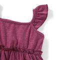 Family Matching Solid Tiered Tie Shoulder Cami Dresses and Short-sleeve Striped Spliced T-shirts Sets Purple
