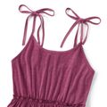 Family Matching Solid Tiered Tie Shoulder Cami Dresses and Short-sleeve Striped Spliced T-shirts Sets Purple image 5
