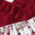 Family Matching Red Splice Floral Print V Neck Ruffle Trim Cami Tops and Short-sleeve T-shirts Sets WineRed image 4