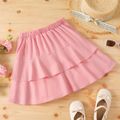 Kid Girl Solid Color Button Design Layered Skirt Pink