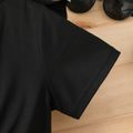 Kid Girl Cat Print Plaid Splice Belted Ruffled Short-sleeve Dress Black