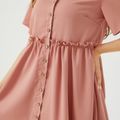 Nursing Ruffle Trim Short-sleeve Button Through Dress Pink