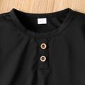 2pcs Kid Girl Letter Print Button Design Short-sleeve Black Tee and Plaid Skirt Set Black