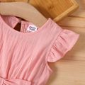 Baby Girl 100% Cotton Flutter-sleeve Bow Front Cartoon Bear Print Dress Pink