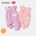 Care Bears 100% Cotton Baby Girl Cartoon Animal Print Flutter-sleeve Snap Jumpsuit Light Pink image 2