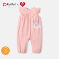 Care Bears 100% Cotton Baby Girl Cartoon Animal Print Flutter-sleeve Snap Jumpsuit Light Pink image 1