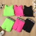 2pcs Toddler Girl Bowknot Design Tank Top and Letter Print Shorts Sporty Set Roseo image 2