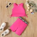 2pcs Toddler Girl Bowknot Design Tank Top and Letter Print Shorts Sporty Set Roseo image 1