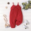 100% Cotton Baby Girl Knot Front Solid Cami Overalls Red-2 image 2