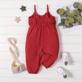 100% Cotton Baby Girl Knot Front Solid Cami Overalls Red-2 image 1