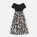 Family Matching Black Splice Leopard Off Shoulder Crisscross Front Short-sleeve Dresses and T-shirts Sets Black image 2