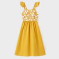 Family Matching Lace Splice Yellow Cami Dresses and Ombre Short-sleeve Shirts Sets Yellow