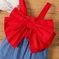 Baby Girl 100% Cotton Bow Front Spliced Bell Bottom Cami Jumpsuit Color block image 4