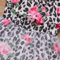 Baby Girl Allover Leopard & Floral Print Ruffle Trim Mesh Cami Romper BlackandWhite