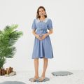 Nursing Lace Statement Collar Short-sleeve Belted Dress Blue