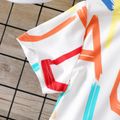 2pcs Kid Boy Colorful Letter Print Short-sleeve Tee and Ripped Denim Patchwork Shorts Set White image 3