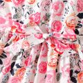 Kid Girl Floral Print Lace Design Belted Halter Dress Rosy