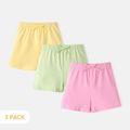 3-Pack Toddler Girl 100% Cotton Solid Color Bowknot Design Elasticized Shorts MultiColour