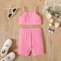 2pcs Toddler Girl Solid Color Ribbed Camisole and Shorts Set Pink