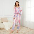 Maternity Tie Dye Cold Shoulder Long-sleeve Tee and Pants Pajamas Lounge Set Multi-color