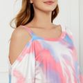 Maternity Tie Dye Cold Shoulder Long-sleeve Tee and Pants Pajamas Lounge Set Multi-color