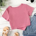 Kid Girl Solid Color Irregular Hem Short-sleeve Tee Hot Pink image 5