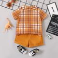 2pcs Baby Boy Short-sleeve Plaid Shirt and Solid Shorts Set Orange