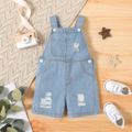 Baby Girl Button Design Ripped Denim Overalls Shorts Blue