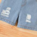 Baby Girl Button Design Ripped Denim Overalls Shorts Blue image 5