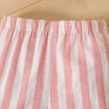 2pcs Baby Girl Love Heart & Letter Print Ribbed Short-sleeve Romper and Striped Flared Pants Set Pink