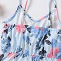 Kid Girl Floral Print Bowknot Design Cut Out Slip Rompers Blue