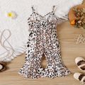 Baby Girl All Over Leopard Print Belted Bell Bottom Cami Jumpsuit BlackandWhite