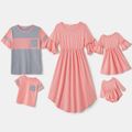 Solid Pink and Colorblock Stripe Family Matching Set Pink