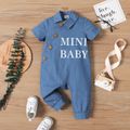Baby Boy Button Front Letter Print Short-sleeve Jumpsuit DENIMBLUE