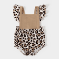 Leopard Splice Short-sleeve Matching Khaki Midi Dresses Khaki image 5
