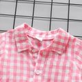 2pcs Toddler Boy Trendy Ripped Denim Shorts and Plaid Lapel Collar Shirt Set Pink image 3