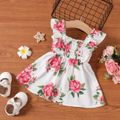 Baby Girl Allover Floral Print Ruffle Trim Shirred Tank Dress Colorful