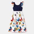 Family Matching Solid Ruffle Cross V Neck Splicing Butterfly Print Spaghetti Strap Dresses and Short-sleeve Cotton T-shirts Sets royalblue