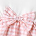Kid Girl Faux-two Bowknot Design Plaid Splice Short-sleeve Dress Mauve Pink image 3