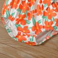 Baby Girl All Over Floral Print Spaghetti Strap Bowknot Romper Orange red image 5
