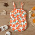 Baby Girl All Over Floral Print Spaghetti Strap Bowknot Romper Orange red